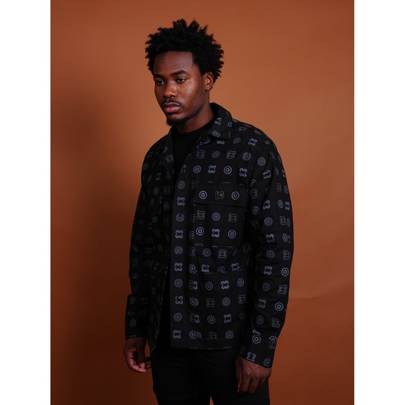 ADE‎ DEHYE Hand Screen-Print Overshirt Shirt Sz XL Black Ghana Steph Curry
